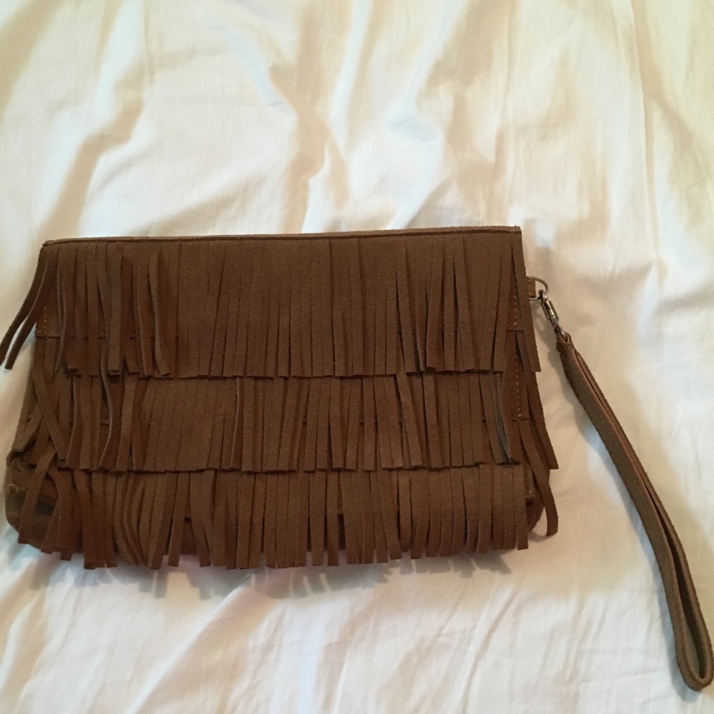 Suede fringe clutch/ wristlet